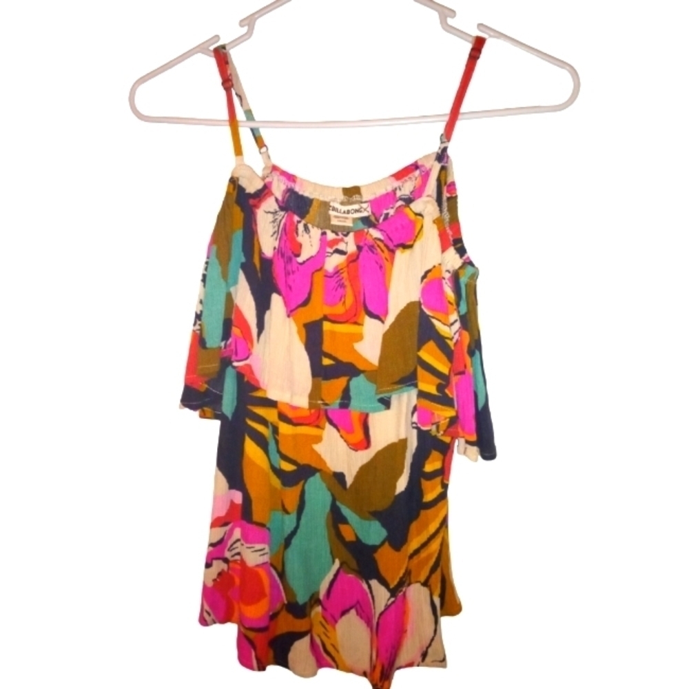 Billabong NWOT Multicolor Spaghetti String Ruffled Tank Top Barbicore Beachy S/P